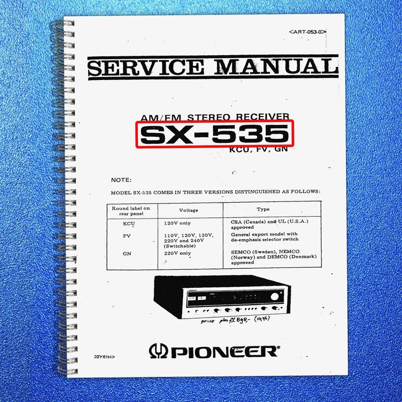 PIONEER SX-535 Stero Receiver Service Manual – STEEL COIL BIND – TOUGH COVERS
