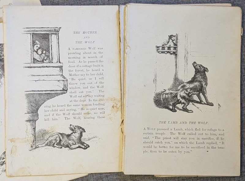 Loose Pages Ephemera AESOP'S FABLES 1800s Victorian Art Illustrations Animals gallery