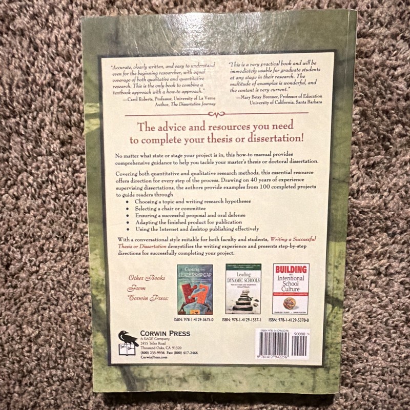 Writing a Successful Thesis or Dissertation Lunenburg Irby Paperback gallery
