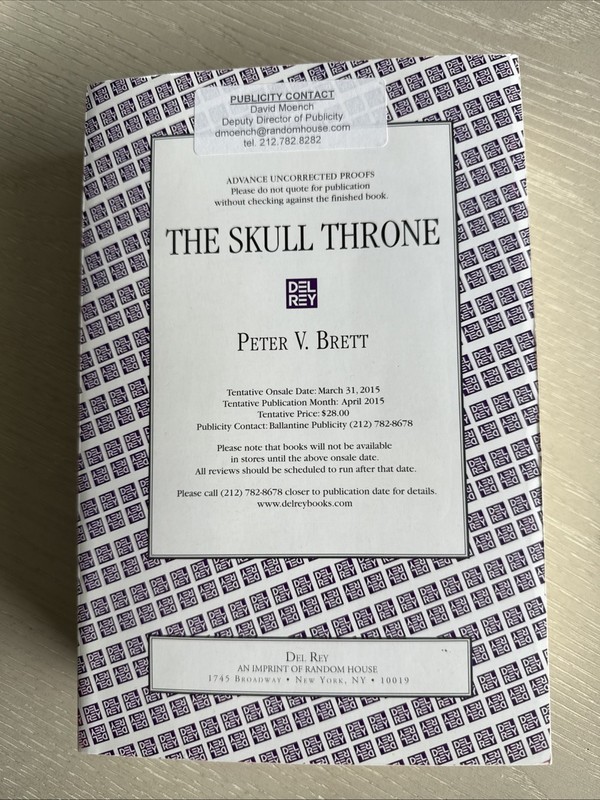 The Skull Throne Peter V. Brett Advance Reader Copy
