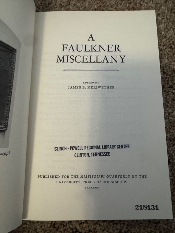 Faulkner Miscellany by James B. Meriwether 1974, Hardcover + Mylar Cover gallery