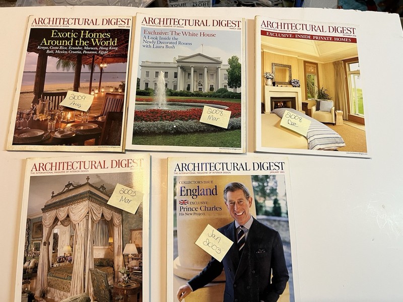 Vintage 2003, ‘08, ‘09 Architectural Digest Magazines Interior Design 5!