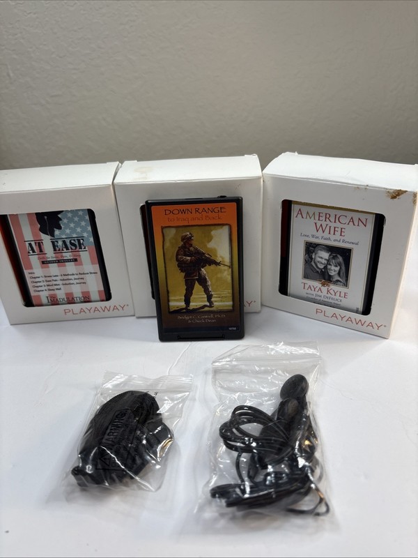 3 Playaway Assorted Audio Books Military Mp3 CD Style Lot With Headphones Tested