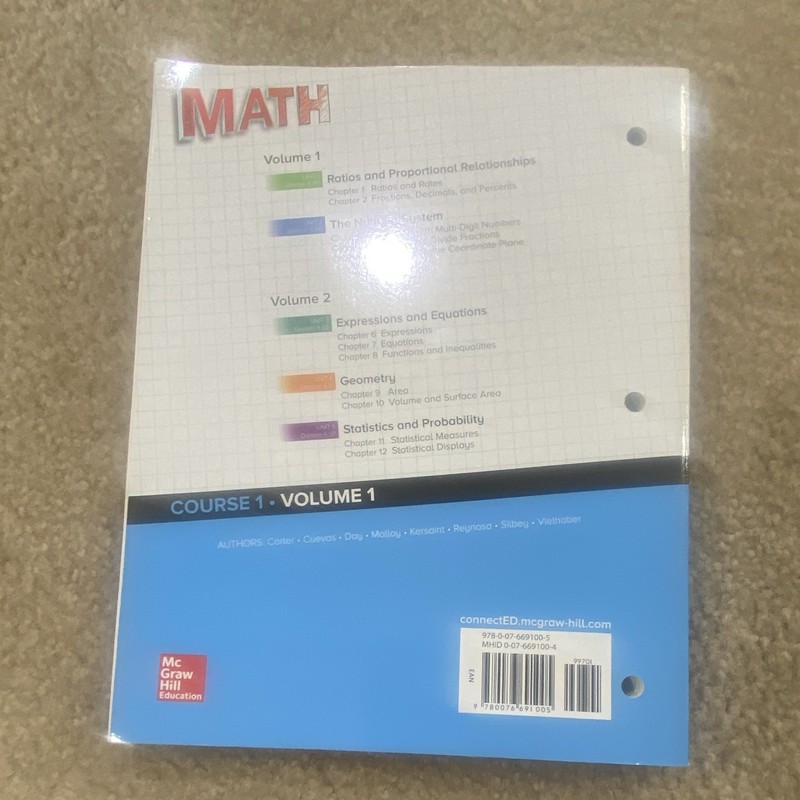McGraw Hill Glencoe Math Course 1 Vol 1 Common Core Paperback English gallery