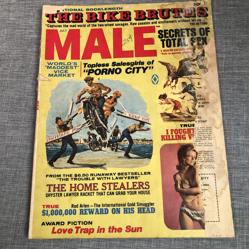 Vintage Male Magazine July 1969 Vol 19 # 7 Masculine Bikers Pin Ups Sex Pulp