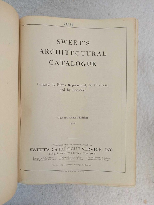 SWEET'S ARCHITECTURAL CATALOGUE Eleventh Edition 1916 New York gallery