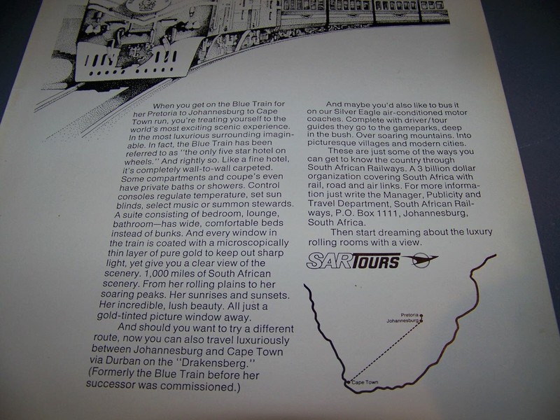 VINTAGE...(SAR TOURS) SOUTH AFRICAN RAILWAYS.. 1-PAGE SALES AD...RARE! (766S) gallery