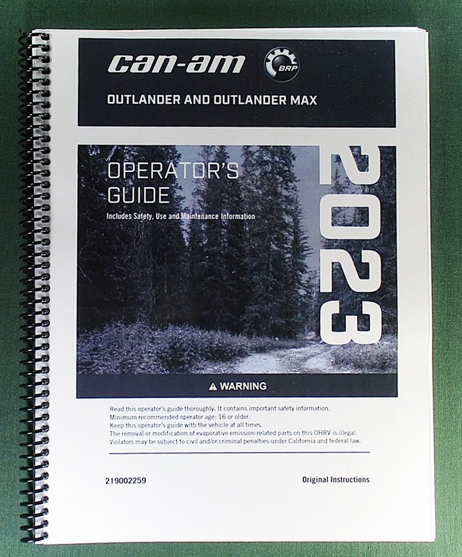 2023 Can-Am Outlander MAX 450 DPS Owner’s Manual: 284 Pages & Protective Covers