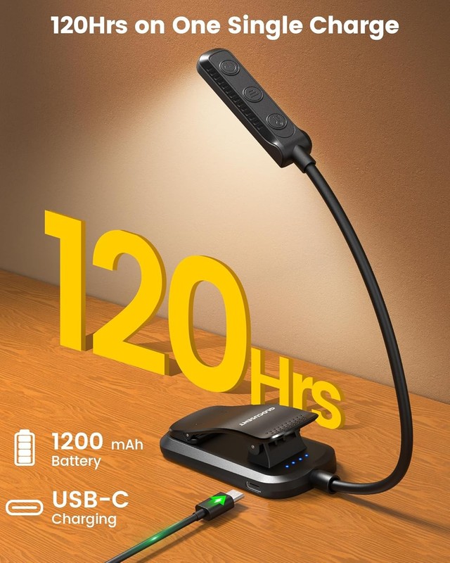 Glocusent 13 LEDs Book Light for Reading at Night, 120 Hrs Runtime Rechargeable gallery