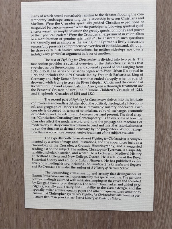 Easton Press Fighting For Christendom - Holy War & Crusades Christopher Tyerman gallery
