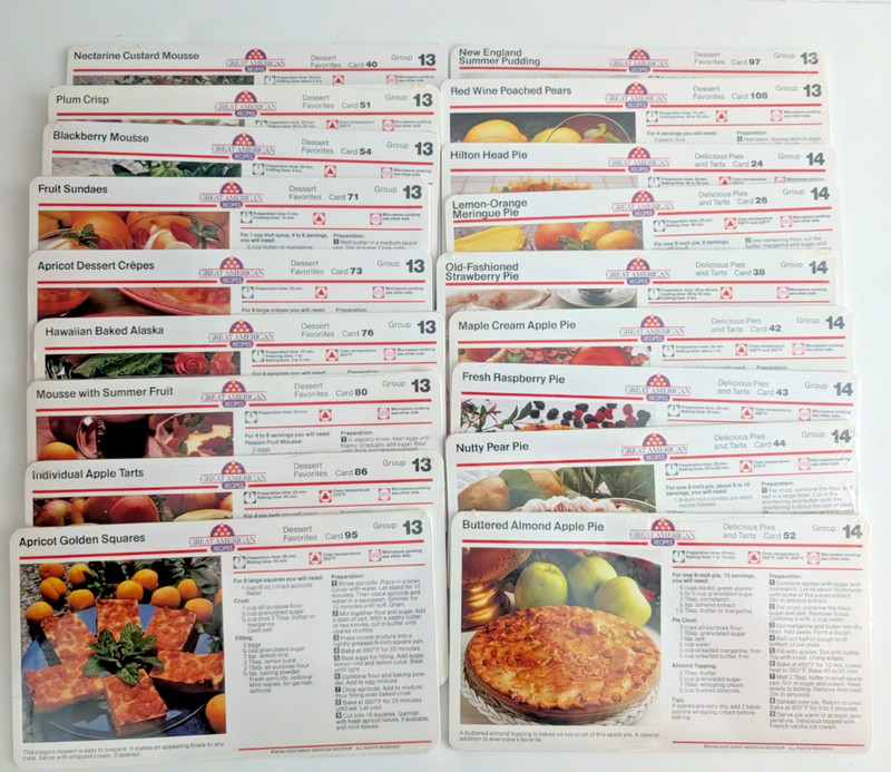 Lot of 18 Vtg 1980’s GREAT AMERICAN RECIPE CARDS, Groups 13-14 Desserts Pie NOS