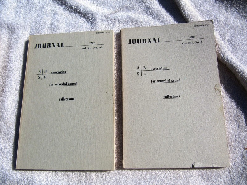 ARSC Journal 1980 Vol XII 12 No 1-3 Association for Recorded Sound Collections