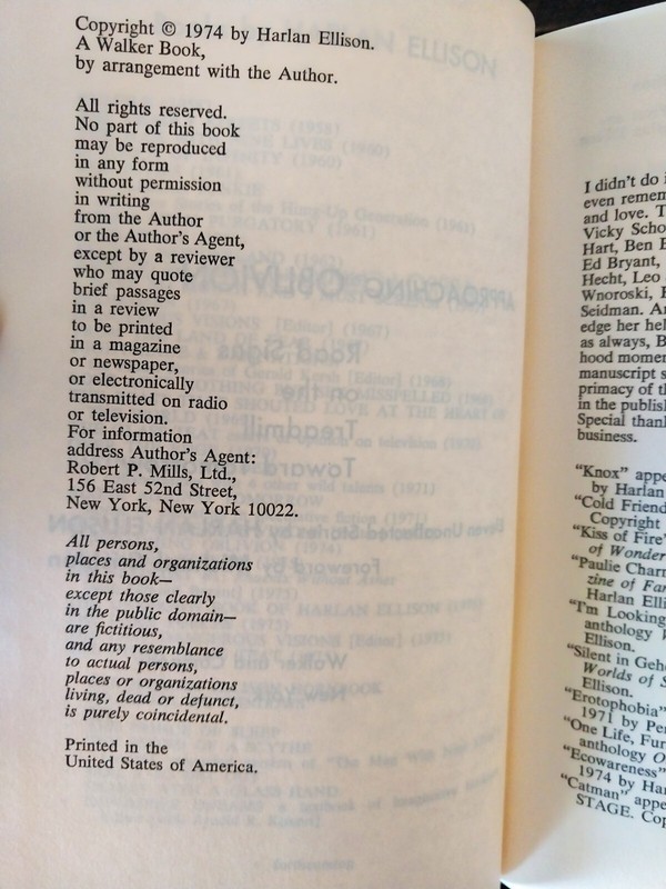 Harlan Ellison - Approaching Oblivion - Walker & Company Book Club Edition 1974 gallery