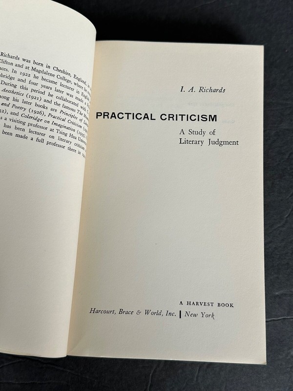 Practical Criticism I A Richards Milton Glaser Cover Design VINTAGE Paperback gallery