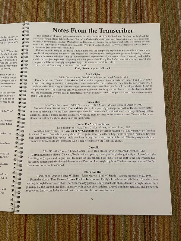 Emily Remler Retrospective Compositions Guitar Songbook Spiral Mel Bay 1996 gallery