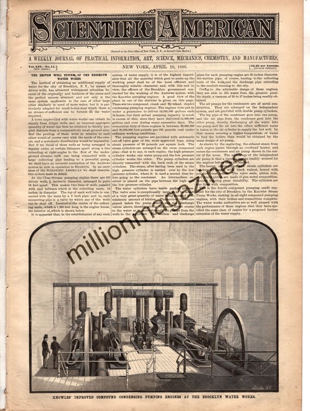 1886 Scientific American April 10 – Brooklyn Water Works; Findlay Ohio gas well