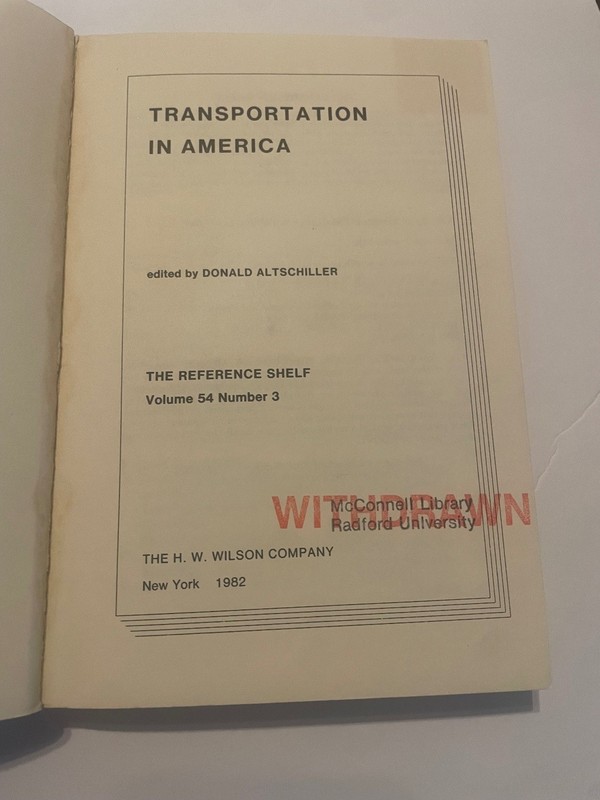 Transportation In America Donald Altschiller 1982 The Reference Shelf gallery