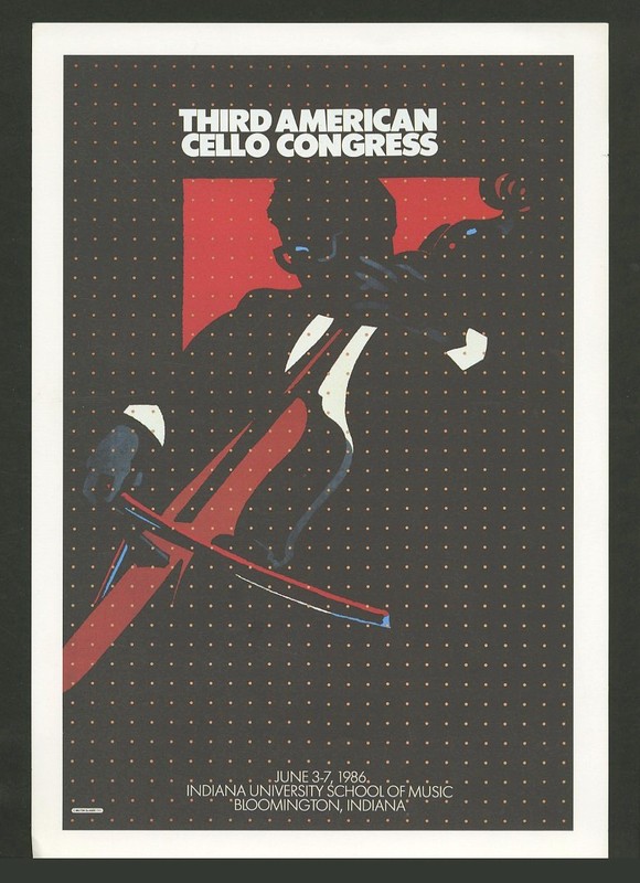 1986 Milton Glaser THIRD AMERICAN CELLO CONGRESS Graphic Design Litho POSTER