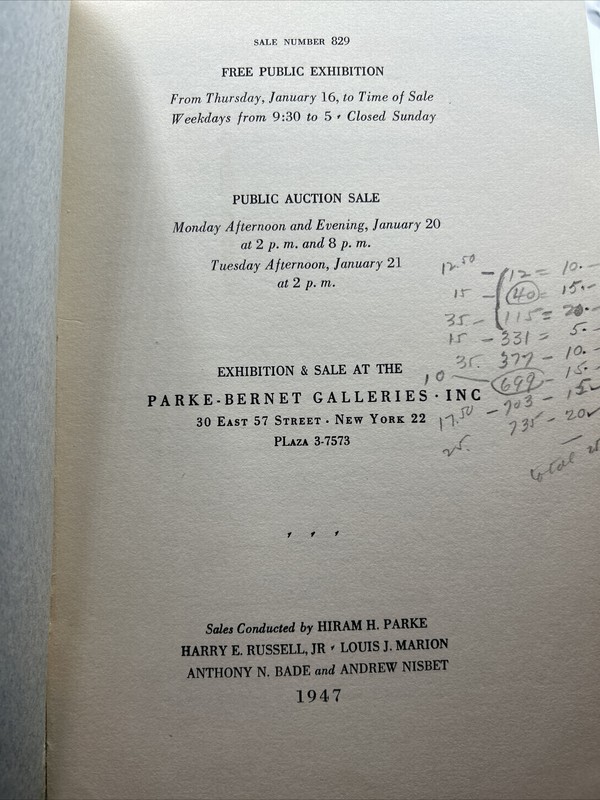 Parke-Bernet Catalog: The Mercantile Library Association Collection of New York gallery