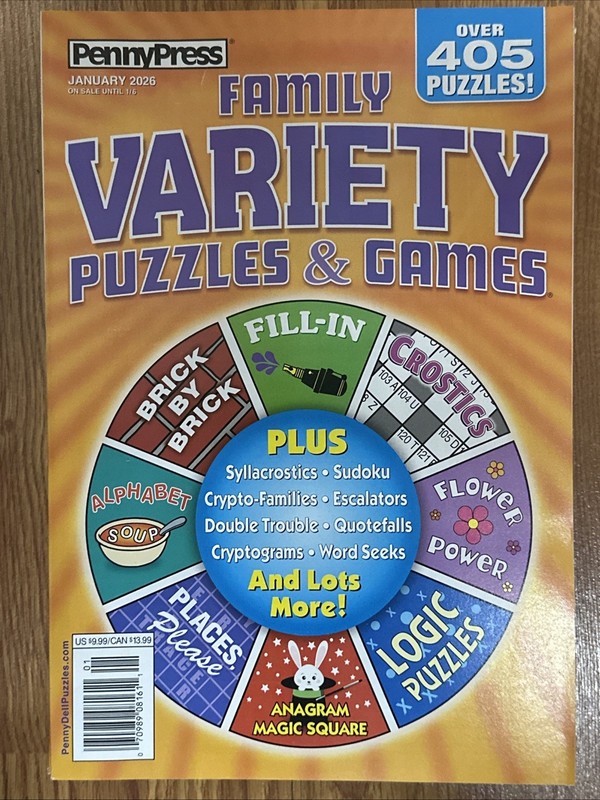 Penny Press Family Favorite Variety Puzzles Games Magazine 405 Puzzles Jan 2026
