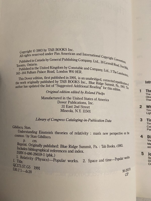 Understanding Einstein's Theoris Of Relativity by Stan Gibilisco, 1991 PB Book gallery