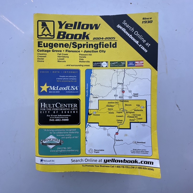 Vintage Yellow Pages Book 2004-2005 Eugene Springfield OR Yellowbook 75th Anniv