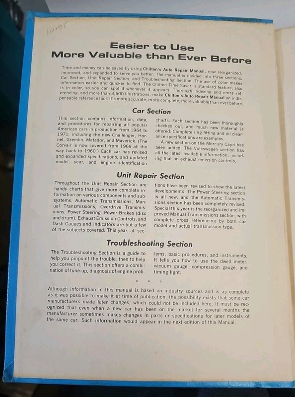 Chilton's Auto Repair Manual 1971 American Cars 1964 to 1971 Hardcover Edition gallery