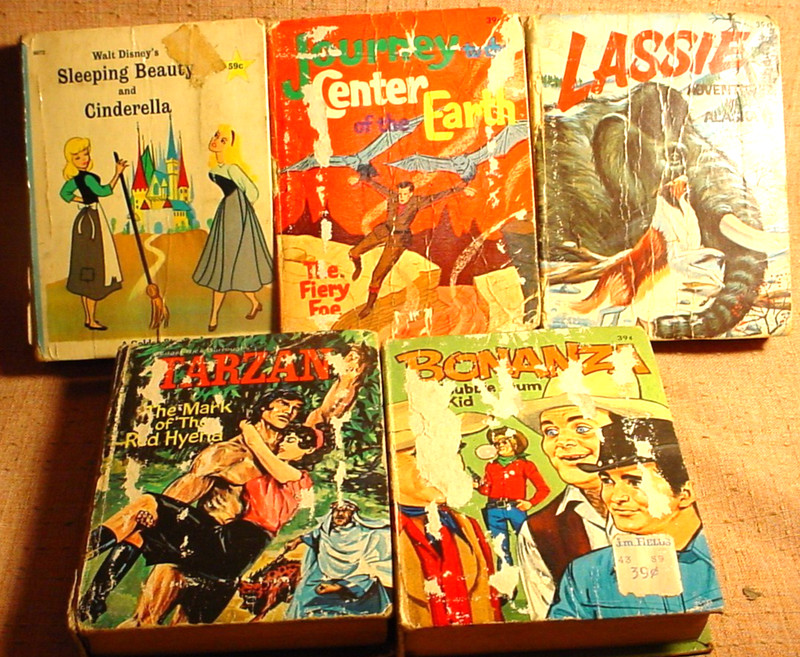 5 Big Little Books Sleeping Beauty / Center Of Earth / Lassie / Tarzan / Bonanza