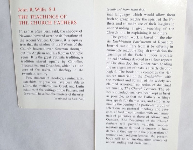 Teachings of Church Fathers Willis Editor Jesuit Palm Publishers 1966 Imprimatur gallery