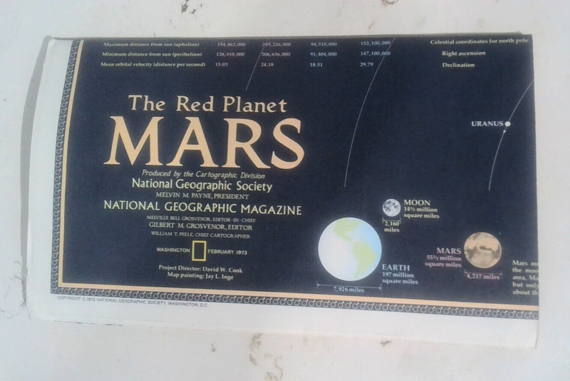 VINTAGE 1973 National Geographic The Red Planet Mars Big Map Poster 38×22.5″ U11