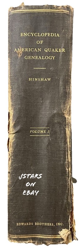 1936 ENCYCLOPEDIA OF AMERICAN QUAKER GENEALOGY VOLUME 1 BOOK NORTH CAROLINA