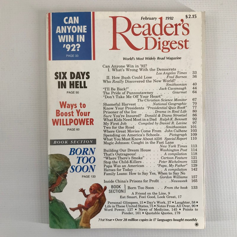 Reader’s Digest #838 February 1992 Subscription Edition