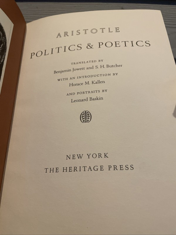 Book Politics / Poetics Aristotle Heritage Press Hardcover 1964 George Macy