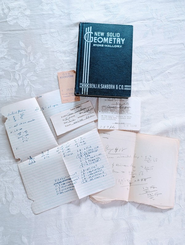Antique 1937 New Solid Geometry Stone Mallory HC Textbook School Paper Ephemera