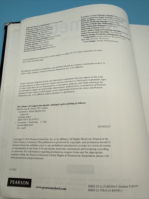 Pearson Geometry Student Text by Elayn Martin-Gay, Math ISBN 978-0-13-409390-1 gallery