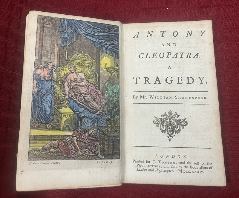 1734 William Shakespeare Early Printing Antony & Cleopatra Hand Colored Book