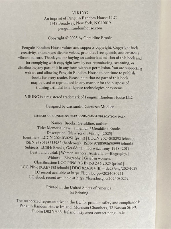 Memorial Days SIGNED By Geraldine Brooks - 1st Ed / 1st Prt Fine Hardcover gallery