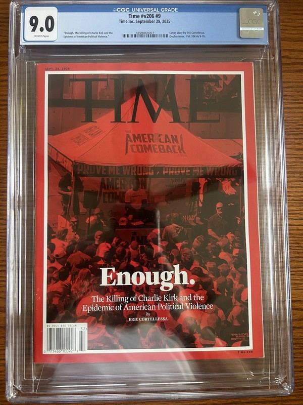 CGC 9.0 TIME Magazine – Charlie Kirk Assassination – V#206 #9 – Sept. 29, 2025
