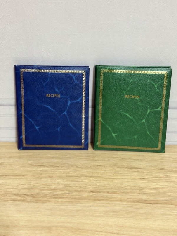 2 Recipe Card Books Blue And Green W/ Gold Detail Vintage Blank Cards
