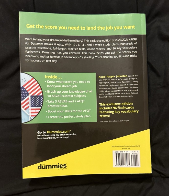 ASVAB 2023/2024 for Dummies Study Guide by Angie Papple Johnston, Flashcards gallery