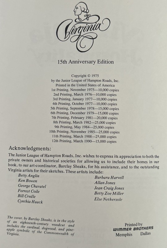 Virginia Hospitality Junior League of Hampton Roads VA Cookbook 15th Anniversary gallery