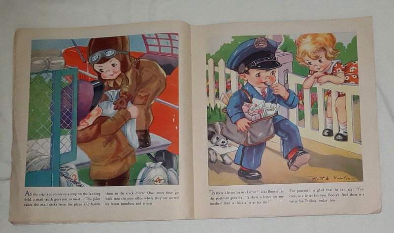 Vintage 1936 Whitman Book Let's play Postman Ruth Newton Linen Pages gallery