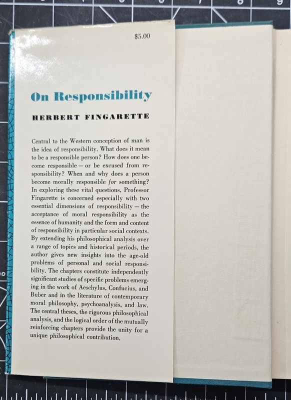 Herbert Fingarette ON RESPONSIBILITY 1967 1st Edition 1st Printing DJ VG gallery