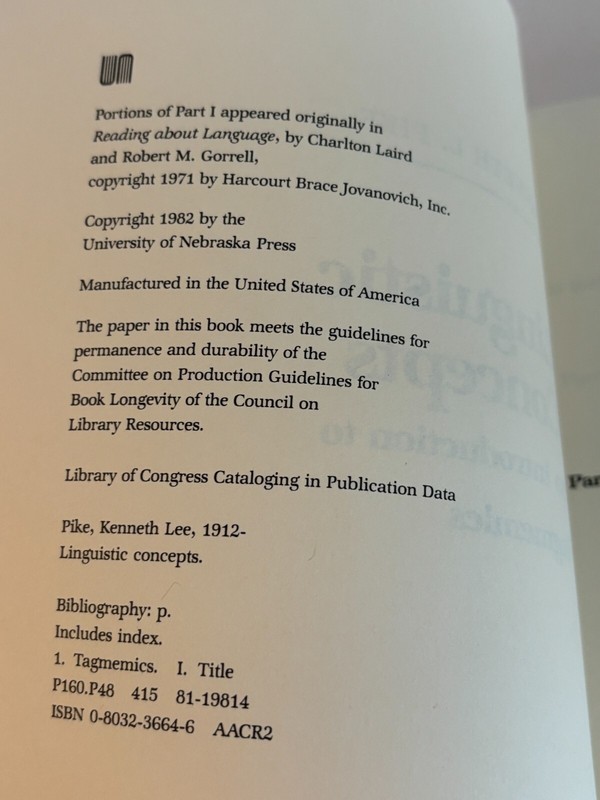 Linguistic Concepts Introduction to Tagmemics by Kenneth Pike 1980s Anthropology gallery
