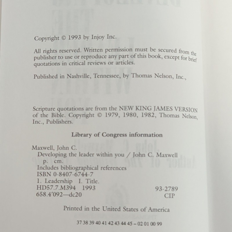 Developing the Leader Within You John C. Maxwell Hardcover 1993 Dust Jacket gallery