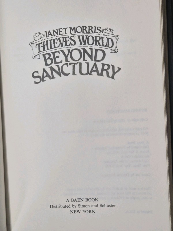 ​​Janet Morris BEYOND TRILOGY 1985 Thieves World Set Sanctuary Baen BCE HCDJ VG+ gallery