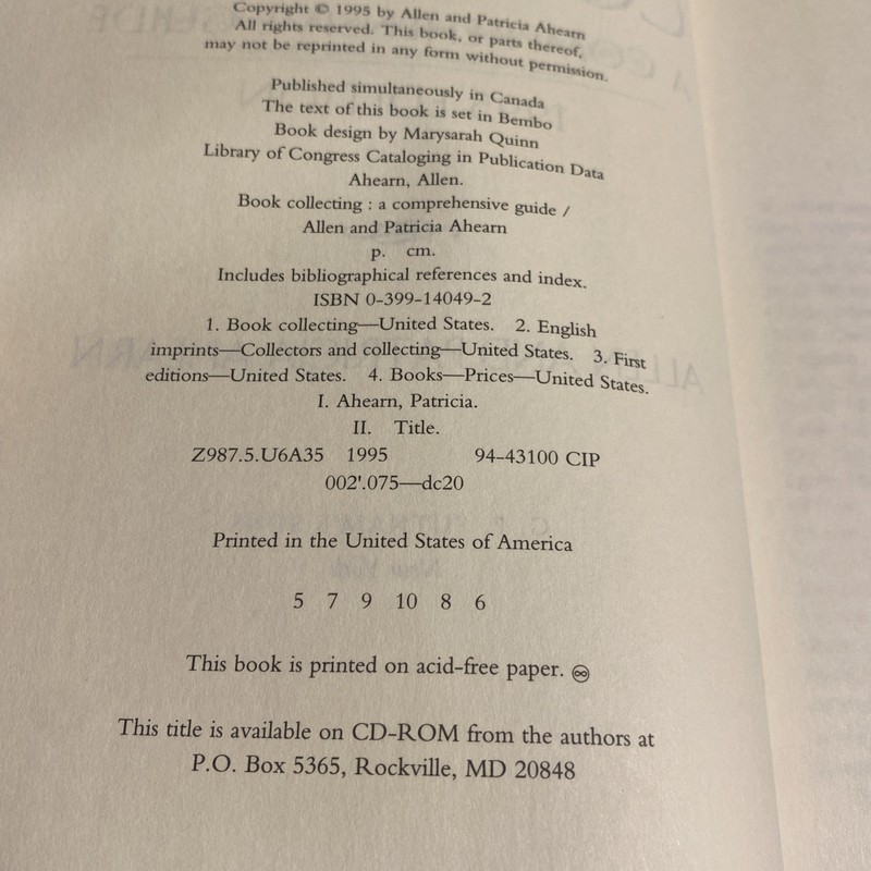 Book Collecting : A Comprehensive Guide, 1995 Edition by Allen Ahearn and Patric gallery
