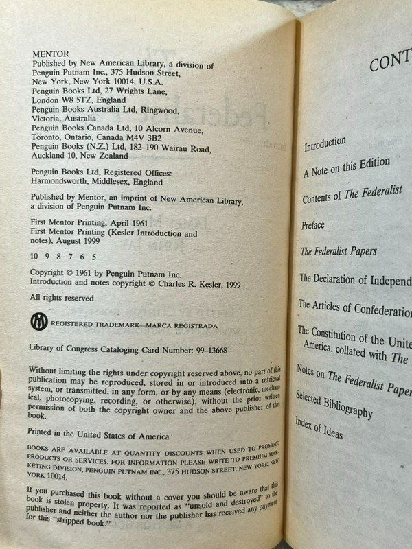 The Federalist Papers by Alexander Hamilton 1999 Paperback Political History gallery