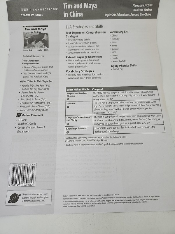 Benchmark Education Text Connections E/8 (6) "Tim And Maya In China" Homeschool gallery