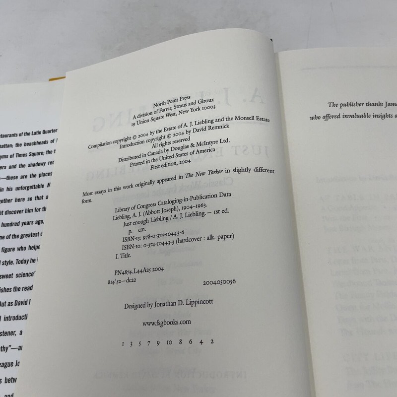 Just Enough Liebling by A. J. Liebling HC First Edition Like New 2004 gallery